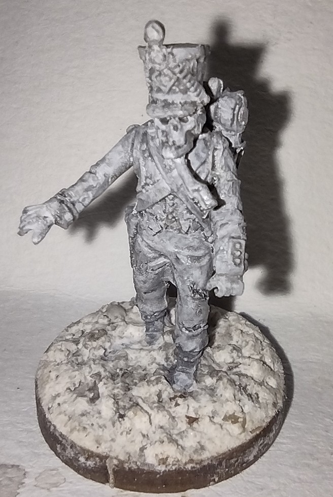 Finished miniature of a zombie Napoleonic french infantryman