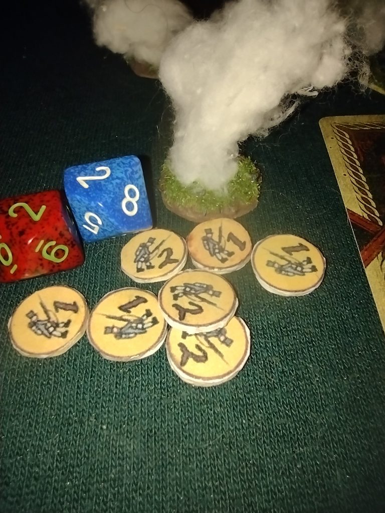 Dice and tokens for The Silver Bayonet skirmish wargame