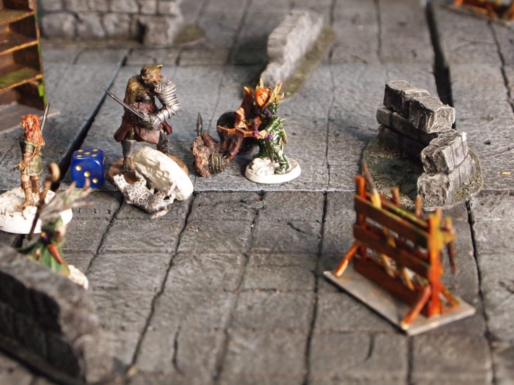 Miniatures and scenery being used for the skirmish wargame, Frostgrave
