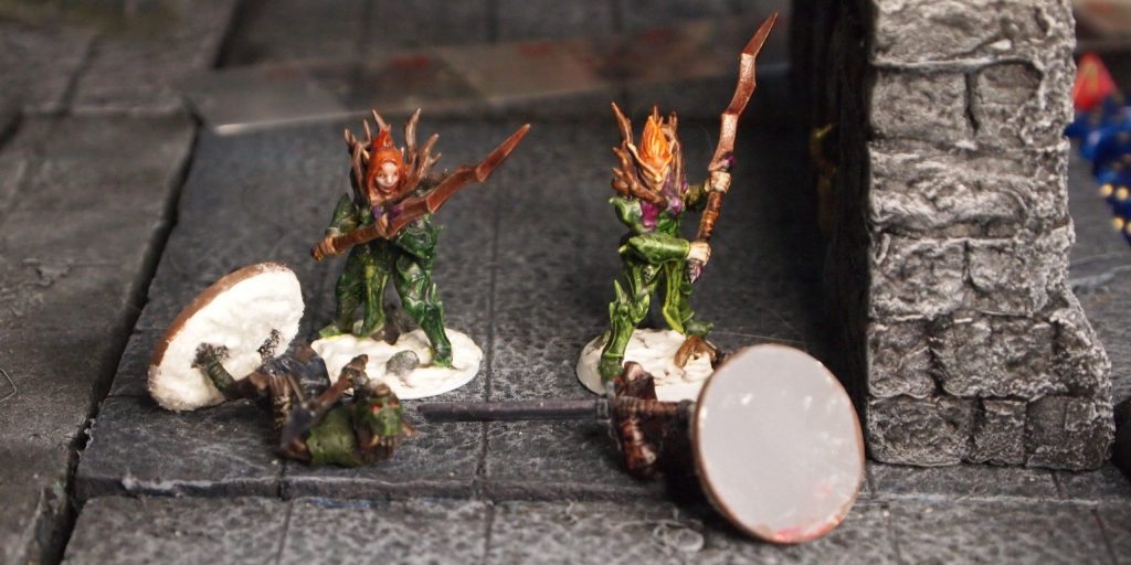 Two elven infantry men miniatures used in the Frostgrave skirmish wargame